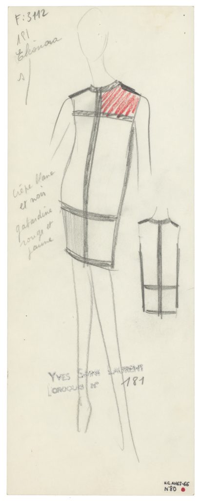 Image montrant le croquis de la robe de Mondrian en 1965.